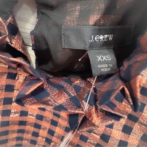 NWT J Crew Metallic Rose Gold and Navy blue Gingham Top ❤️ - Picture 5 of 6